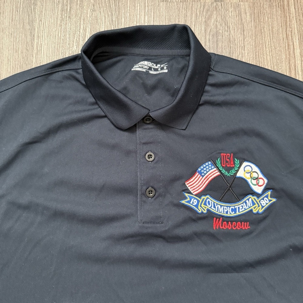 Nike Fit Dry 1980 Olympics Team USA Moscow Embroidered Patch Polo Large